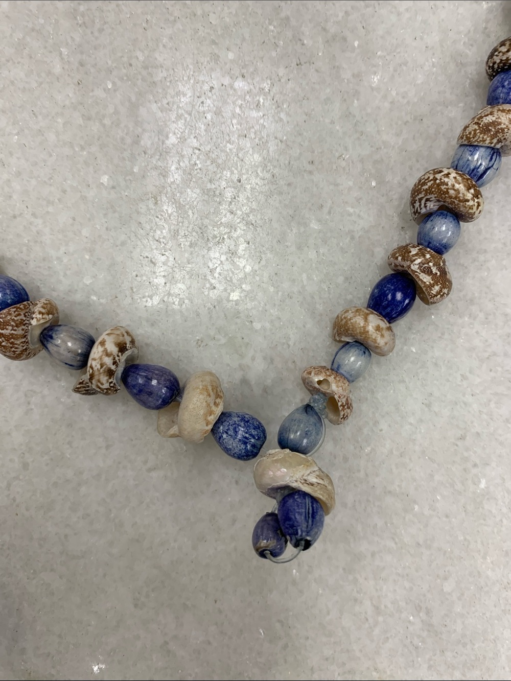 Blue and Brown Beaded Shell Necklace - Picture 4 of 4